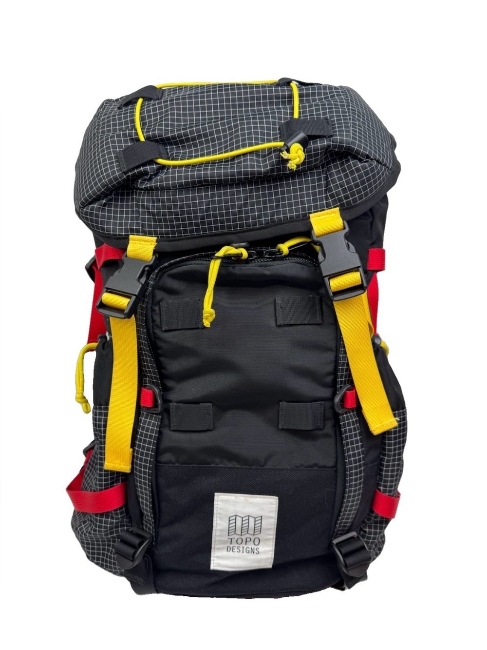Topo Designs Mountain Pack 28L Backpack Black Yellow Gridstop Technical Hiking